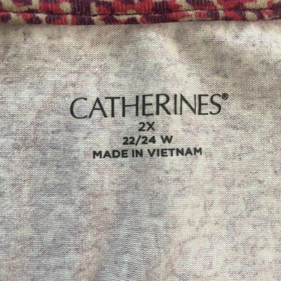 Catherines Pink & Purple Asymmetrical Print, 3/4 Sleeve Top, Size 2X #283 - Picture 7 of 10